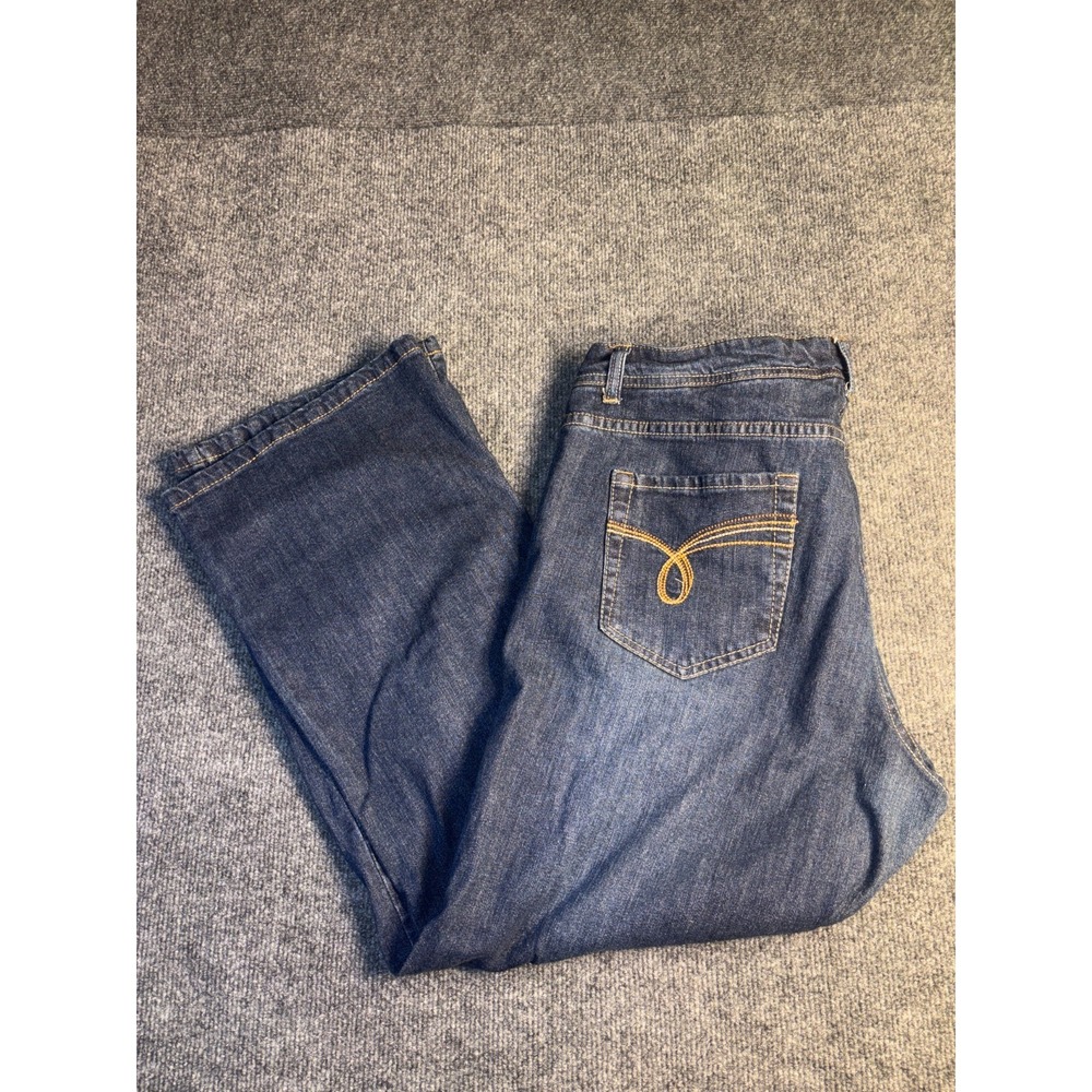 Natural Reflection Straight Leg Jeans Women Petite 18 Blue Denim Contrast Stitch
